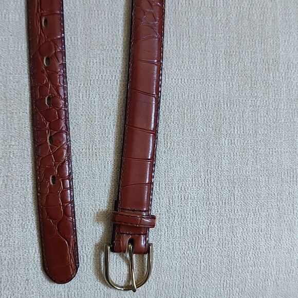 Gator Cowhide Brown Leather Belt Gold Buckle Size 32 - Picture 2 of 11